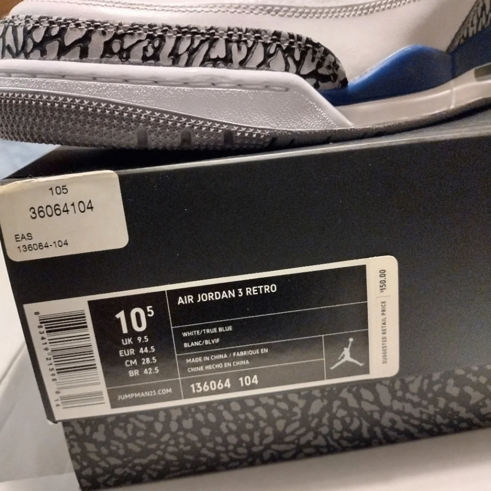💯🛠️Air Jordan 3 Retro "True Blue" O.G.🛠️💯 - Picture 9 of 15